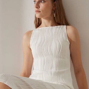 RIHOAS Textured White Midi Dress